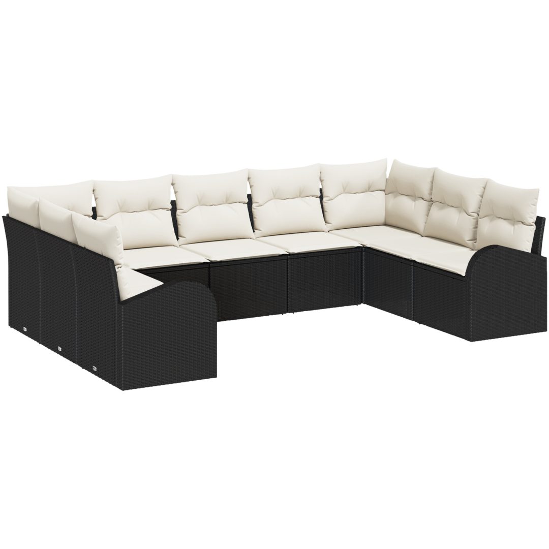 9-delars Trädgårdsoff-set med kuddar Svart Poly Rattan vidaXL Stor – bild 2