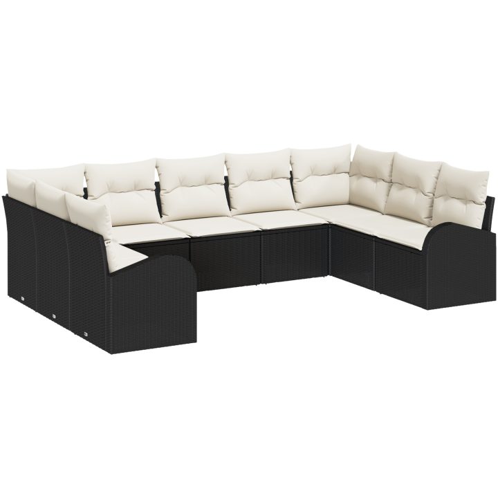 9-delars Trädgårdsoff-set med kuddar Svart Poly Rattan vidaXL Stor – bild 2