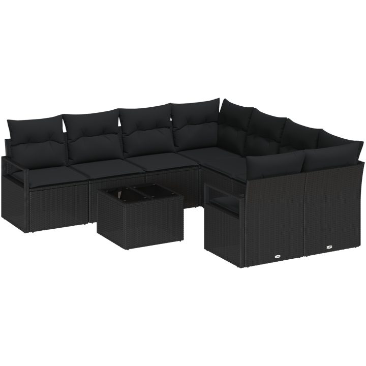 9 Delars Trädgårdsoff Set med Kuddar Svart Poly Rattan vidaXL Stor – bild 2