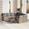9-delars trädgårdsoffa med kuddar Beige Poly Rattan Akacia vidaXL 55 x 55 x 37 cm – miniatyr 1
