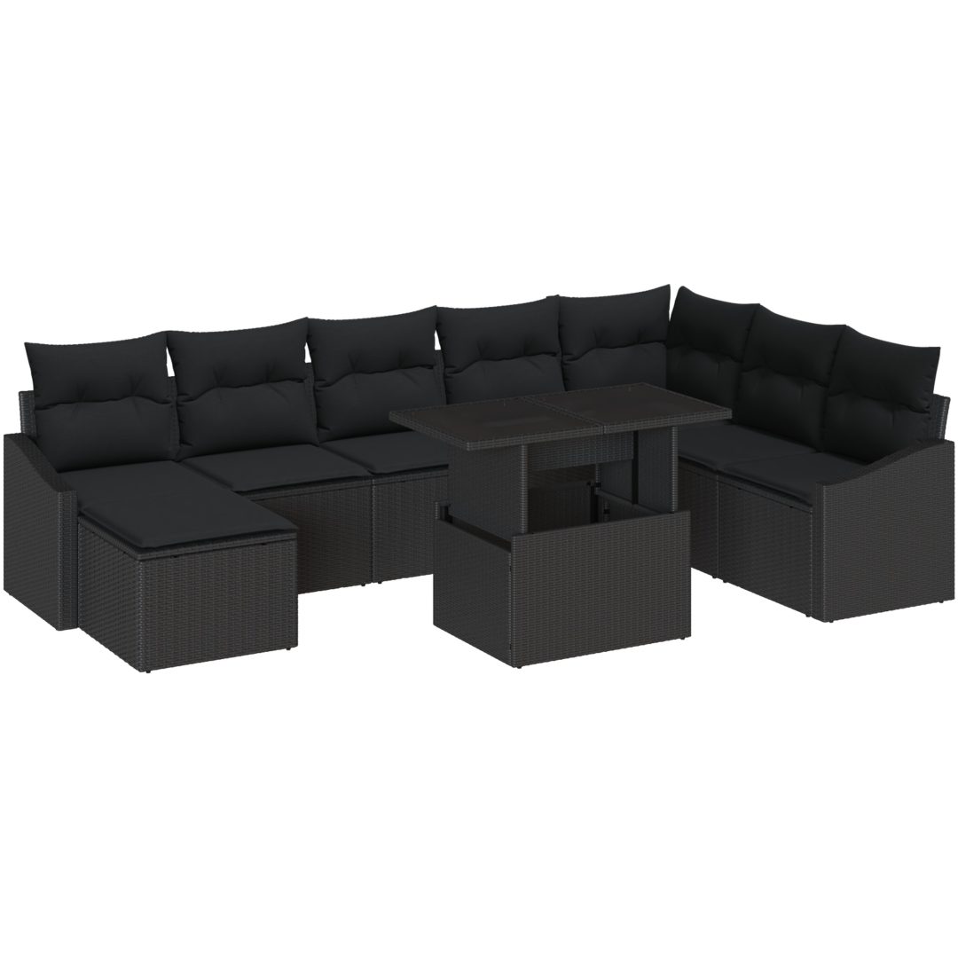 9-delars trädgårdsoffa med kuddar svart polyrotting vidaXL 100 x 55 x 73 cm – bild 2