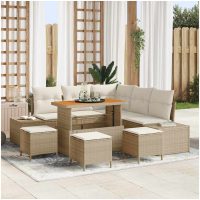 9 delars trädgårdsoffa set med kuddar beige poly rattan akacia vidaXL