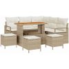 9-delars trädgårdsoffa set med kuddar beige polyrotting akacia vidaXL Stor – miniatyr 2