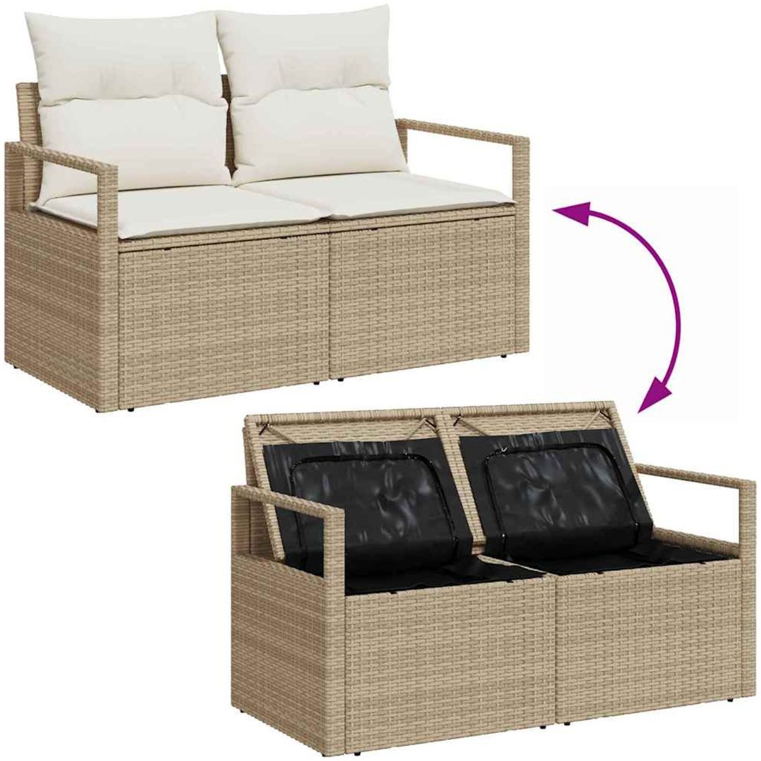 9-delars trädgårdsoffa set med kuddar beige polyrotting akacia vidaXL Stor – bild 12