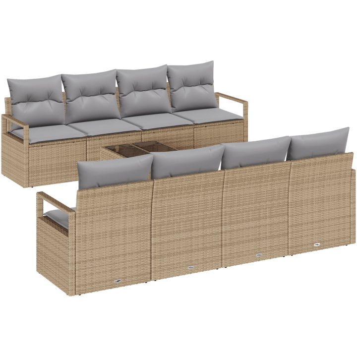 9-delars trädgårdsoffagrupp med kuddar beige poly rattan vidaXL Stor – bild 2