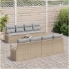 9-delars trädgårdsoffagrupp med kuddar beige poly rattan vidaXL Stor – miniatyr 3