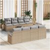 9-delars trädgårdsoffagrupp med kuddar beige poly rattan vidaXL Stor – miniatyr 1