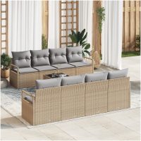 9-delars trädgårdsoffagrupp med kuddar beige poly rattan vidaXL