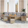 9-delars trädgårdsoffagrupp med kuddar Beige Poly Rottning Akacia vidaXL Enkel, 2 - Sits, 3 - Sits, 80 cm – miniatyr 3