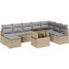 9-delars trädgårdsoffagrupp med kuddar Beige Poly Rottning vidaXL Stor – miniatyr 2