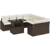 9-delars Trädgårdsoffagrupp med Kuddar Brun Poly Rattan vidaXL 100 x 55 x 73 cm – miniatyr 2