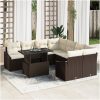 9-delars Trädgårdsoffagrupp med Kuddar Brun Poly Rattan vidaXL 100 x 55 x 73 cm – miniatyr 1