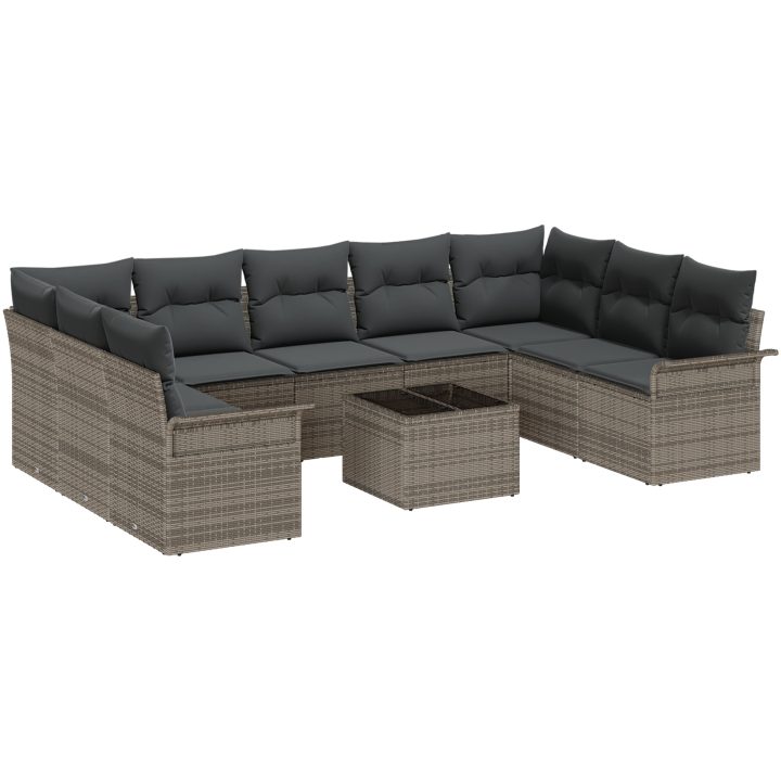 9-delars trädgårdsoffagrupp med kuddar svart poly rotting vidaXL 55 x 55 x 37 cm – bild 2