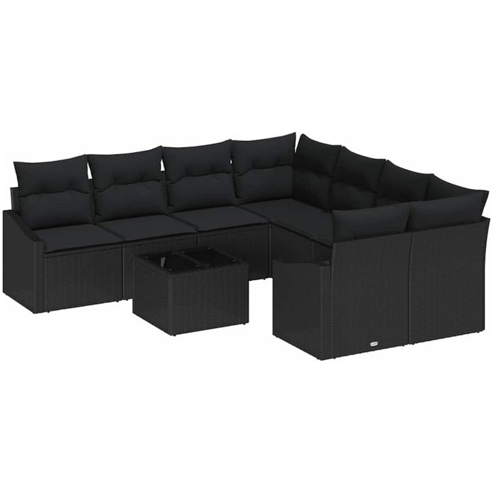 9 Delars Trädgårdsoffamöbelset med Kuddar Svart Poly Rattan vidaXL 55 x 55 x 37 cm – bild 2