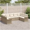 9 Delars Trädgårdsoffan Set med Kuddar Beige Poly Rattan vidaXL Stor – miniatyr 3