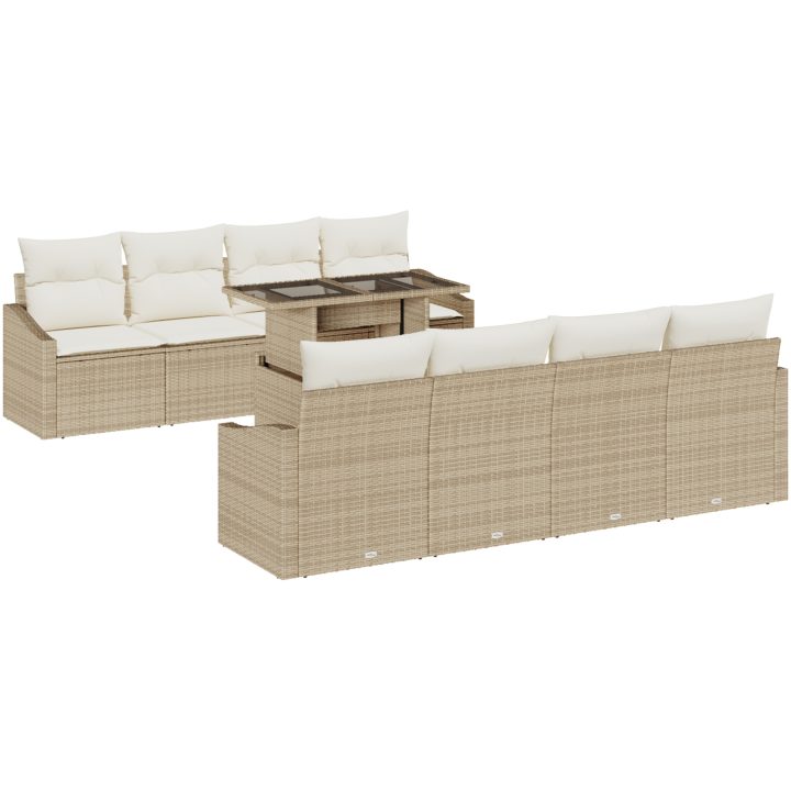 9-delars trädgårdsoffas med kuddar i beige poly rattan vidaXL 100 x 55 x 73 cm – bild 2