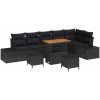 9-delars trädgårdsoffas med kuddar svart poly rattan akacia vidaXL 4 - Sits – miniatyr 2