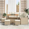 9 Delars Trädgårdsoffasats med Kuddar Beige Poly Rattan Akacia vidaXL Medium – miniatyr 1