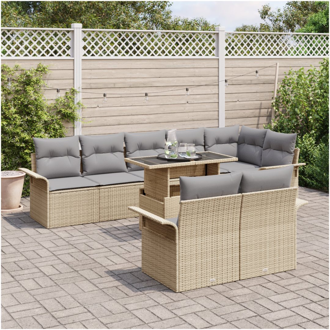 9-delars trädgårdsoffaset med beige kuddar i polyrotting vidaXL 100 x 55 x 73 cm – bild 3