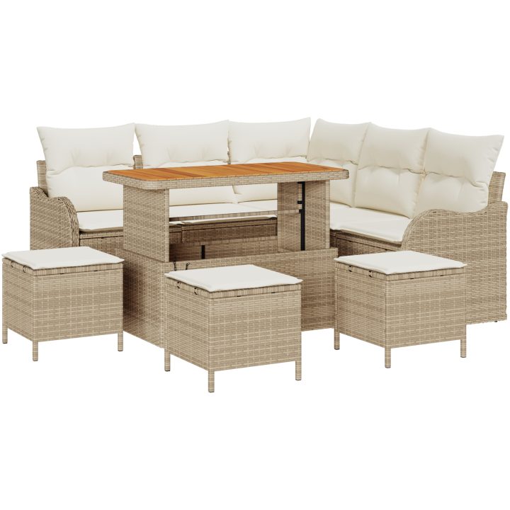 9-delars trädgårdsoffaset med kuddar Beige Poly Rattan Akacia vidaXL Stor – bild 2