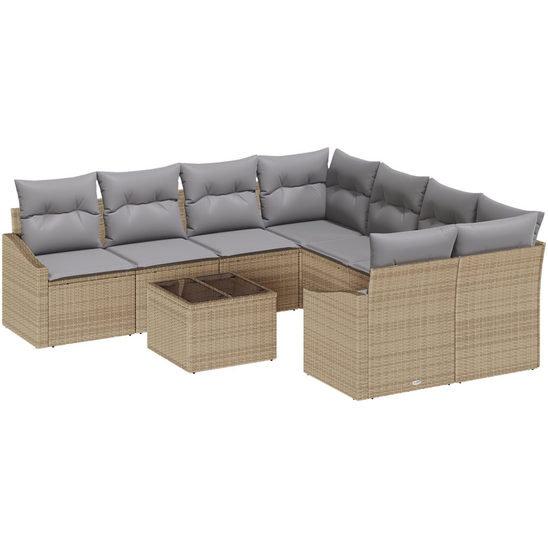 9 Delars Trädgårdsoffaset med Kuddar Beige Poly Rattan vidaXL 55 x 55 x 37 cm – bild 2