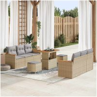 9 Delars Trädgårdsoffaset med Kuddar Beige Poly Rotting Akacia vidaXL