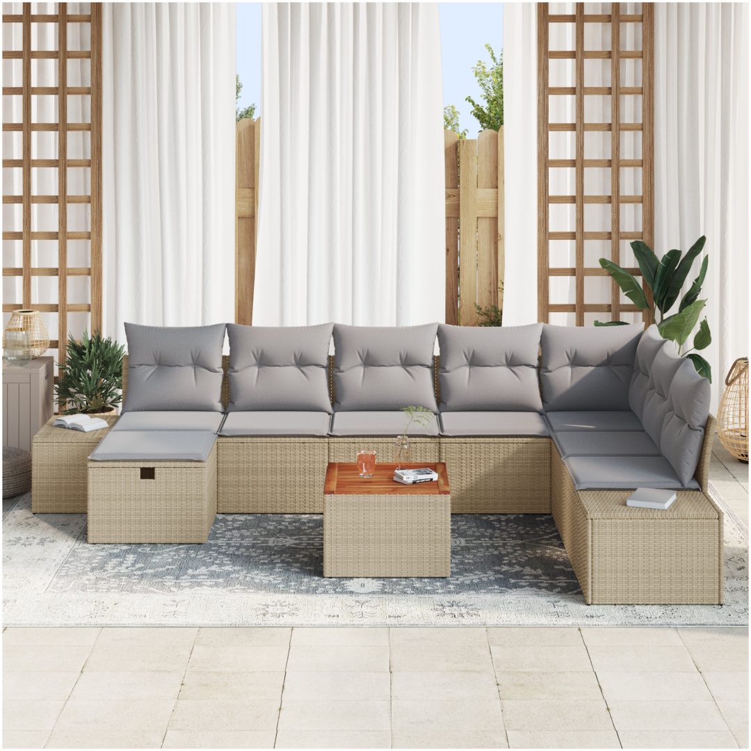 9 Delars Trädgårdsoffaset med Kuddar Beige Poly Rotting vidaXL 55 x 55 x 37 cm – bild 3