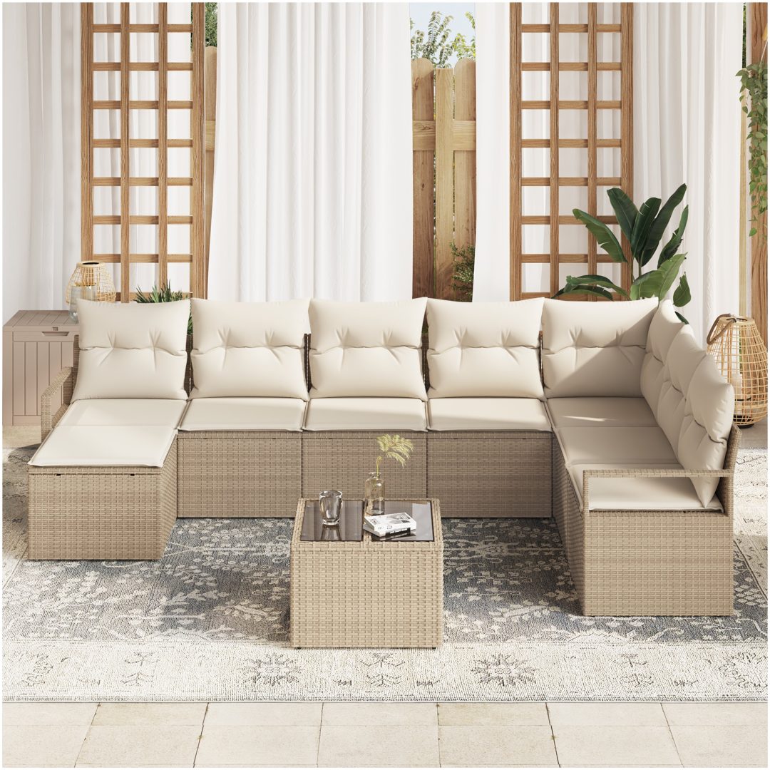 9-delars trädgårdsoffaset med kuddar Brown Poly Rattan vidaXL Stor – bild 3