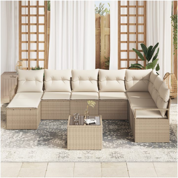 9-delars trädgårdsoffaset med kuddar Brown Poly Rattan vidaXL Stor – bild 3