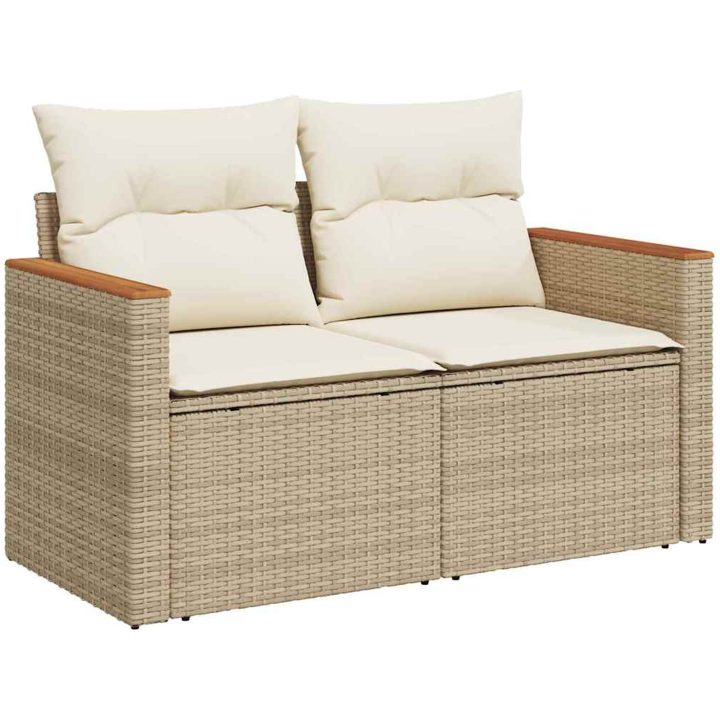 9-delars trädgårdsoffaset med kuddar i beige poly rattan akacia vidaXL Medium – bild 5