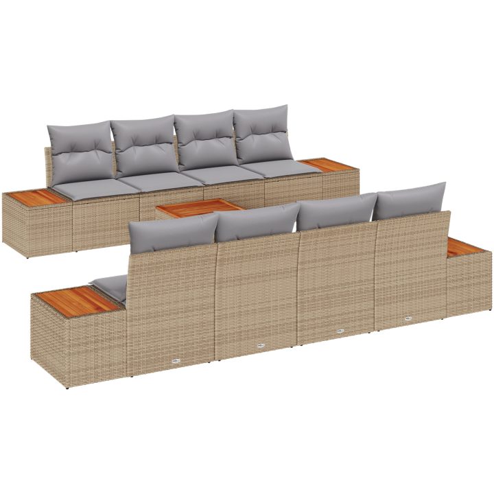 9-delars trädgårdsoffaset med kuddar i beige poly rattan och akacia vidaXL 55 x 55 x 37 cm – bild 2