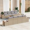 9-delars trädgårdsoffaset med kuddar i beige poly rattan och akacia vidaXL 55 x 55 x 37 cm – miniatyr 1