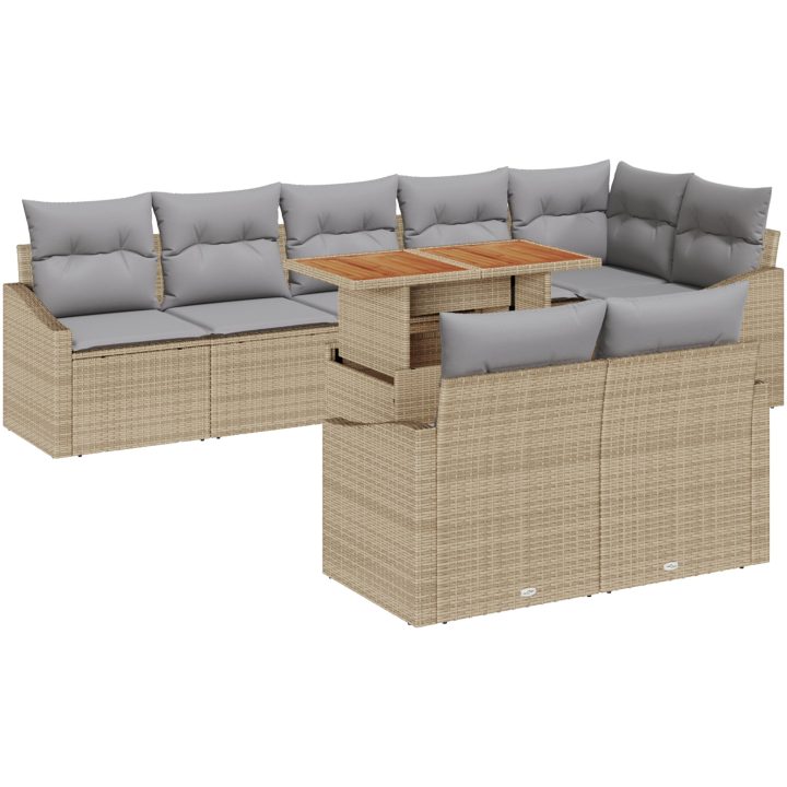 9-delars trädgårdsoffaset med kuddar i beige poly rattan. vidaXL 100 x 55 x 73 cm – bild 2