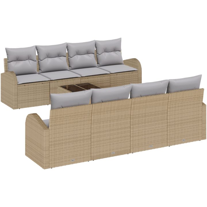 9-delars trädgårdsoffaset med kuddar i beige polyrotting vidaXL Large – bild 2