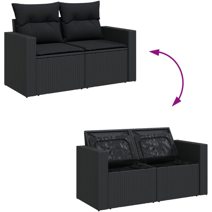 9-delars Trädgårdsoffaset med Kuddar Svart Poly Rattan Akacia vidaXL Medium – bild 10