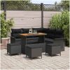 9 Delars Trädgårdsoffaset med kuddar Svart Polyrotting Akacia vidaXL Stor – miniatyr 1