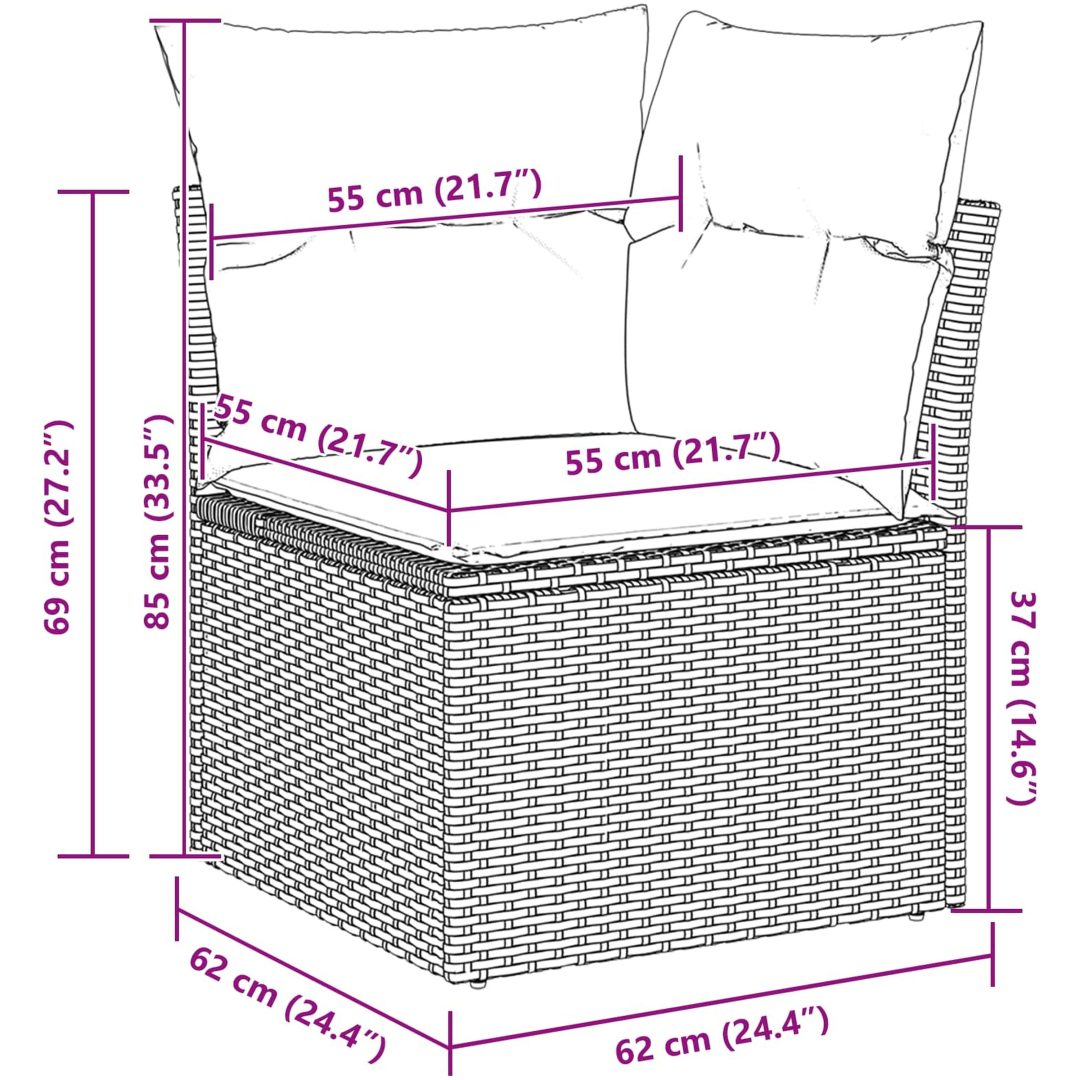 9 Delars Trädgårdsoffaset med Kuddar Svart Polyrotting vidaXL Standard – bild 10