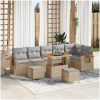 9-delars trädgårdsoffasett med kuddar beige poly-rattan akacia vidaXL Stor – miniatyr 1