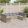 9-delars trädgårdsoffasett med kuddar Beige Poly Rattan vidaXL Stor – miniatyr 3