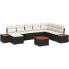 9-delars trädgårdsoffasett med kuddar svart poly rattan akacia vidaXL 55 x 55 x 37 cm – miniatyr 2