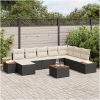 9-delars trädgårdsoffasett med kuddar svart poly rattan akacia vidaXL 55 x 55 x 37 cm – miniatyr 1