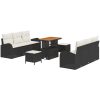 9 Delars Trädgårdsoffasett med kuddar Svart Poly Rattan Akacia vidaXL Stor – miniatyr 2