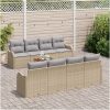 9-delars trädgårdsoffgrupp med kuddar Beige Poly Rattan Akacia vidaXL Stor – miniatyr 3