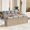 9-delars trädgårdsoffgrupp med kuddar Beige Poly Rattan Akacia vidaXL Stor – miniatyr 1