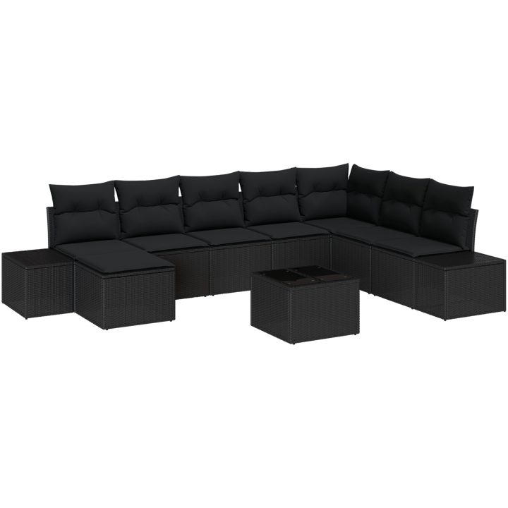 9 Delars Trädgårdsoffgrupp med Kuddar i Beige Poly Rattan vidaXL 319 x 209 x 85 cm – bild 2