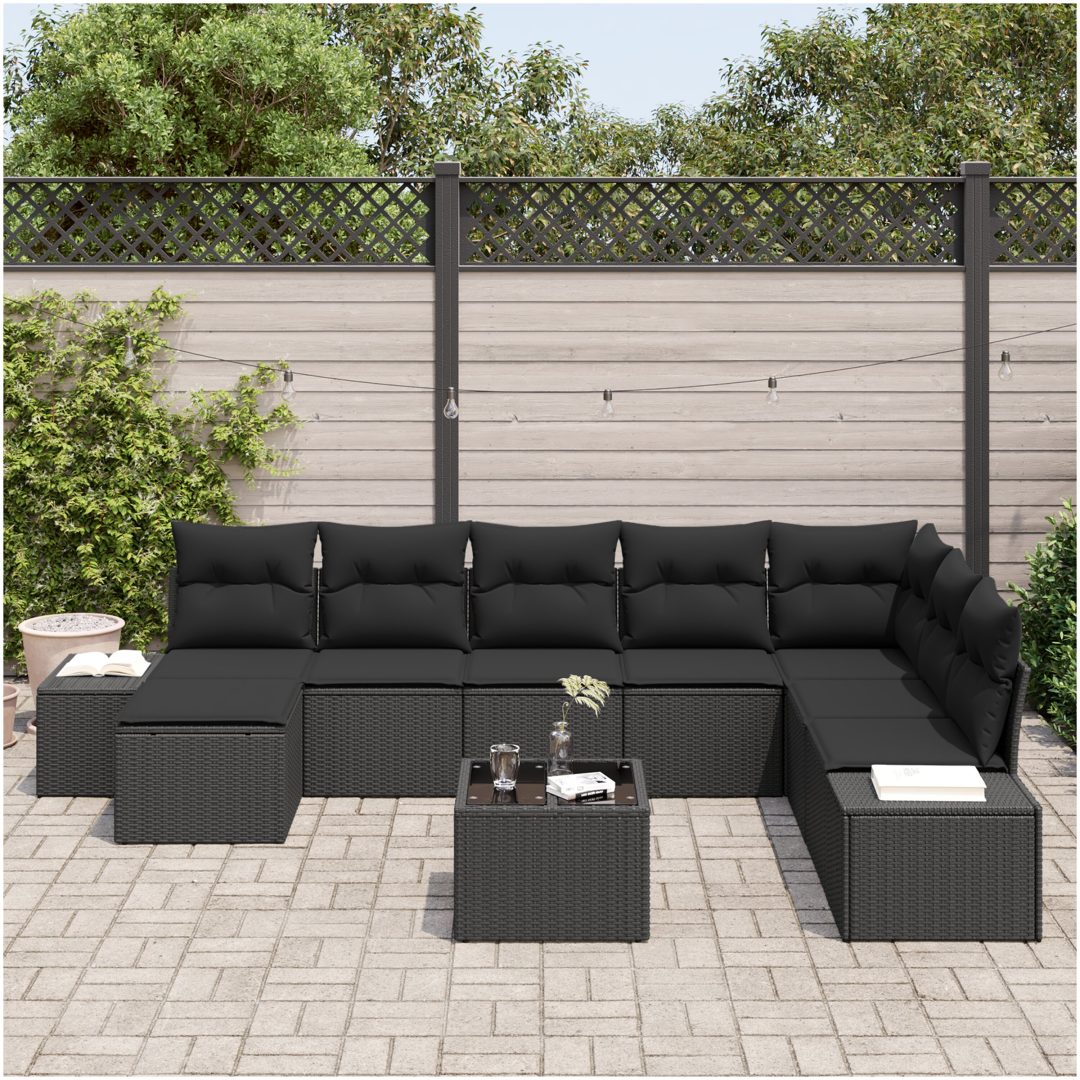 9 Delars Trädgårdsoffgrupp med Kuddar i Beige Poly Rattan vidaXL 319 x 209 x 85 cm – bild 3