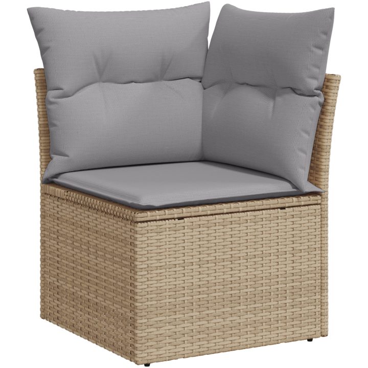 9-delars trädgårdsoffmöbelset med kuddar beige poly rattning vidaXL Stor – bild 8