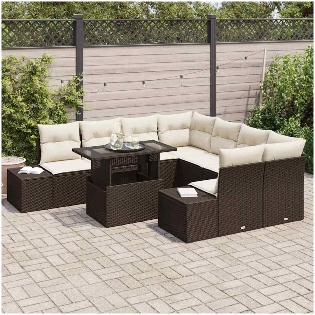 9-delars trädgårdsoffor med kuddar brun polyrotting vidaXL 100 x 55 x 73 cm – bild 3