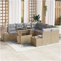 9 Delars Trädgårdsofformation med Kuddar Beige Poly Rattan vidaXL