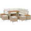 9-delars Trädgårdsoffset med Kuddar Beige Poly Rattan Akaci vidaXL Stor – miniatyr 2